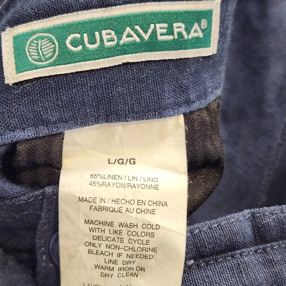 Cubavera Linen Blend Pants Men's LG‎ Navy Blue Drawstring Pockets Casual Relaxed